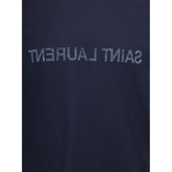 Saint Laurent Men Blue Crewneck T-Shrt With Logo Print In Cotton Man - Picture 3 of 3